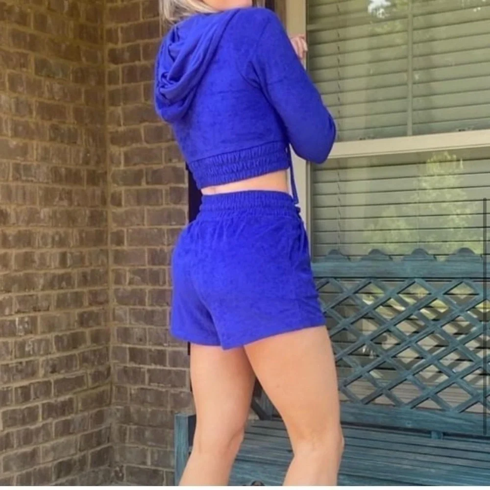 HOODIE Drawstring Short Set. Royal Blue. Cropped Hoodie Short Set. XL. NWT